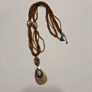 Coldwater Creek Women’s Brown Multi Strand Beaded Necklace with Pendant